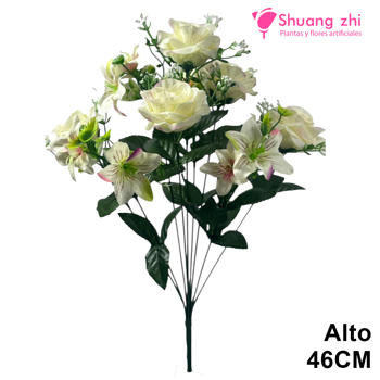 Ramo Santos de Rosas y Lirios Beige Rosa - Alto 46 cm