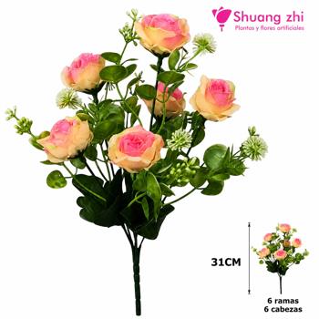 Flor mini 33CM 6 Ramas Color Rosa/Champan