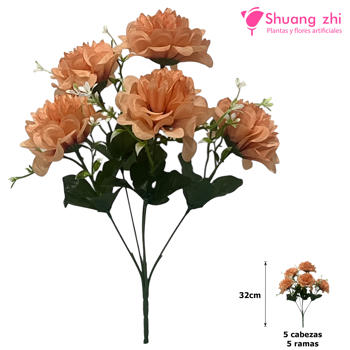 Flor Mini 32CM 5 Ramas Color Salmón