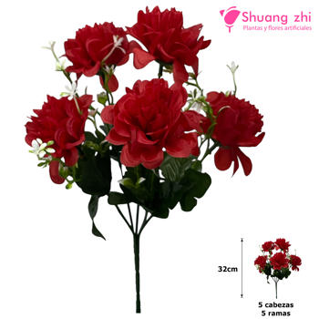 Flor Mini 32CM 5 Ramas Color Rojo