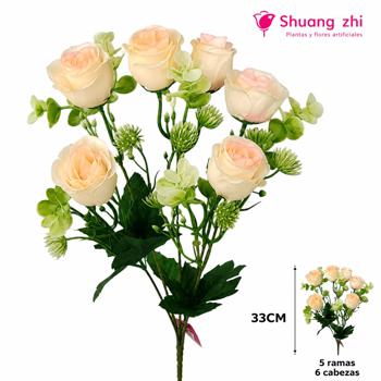 Flor mini rosa 33CM 5 Ramas 6 Flores Color Champan