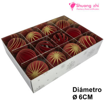 Bola de Navidad Caja 12 PCS Terciopelo Rojo 6CM Surtido