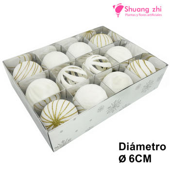 Bola de Navidad Caja 12 PCS Terciopelo Blanco 6CM Surtido