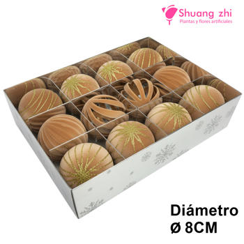 Bola de Navidad Caja 12 PCS Terciopelo Marrón 8CM Surtido