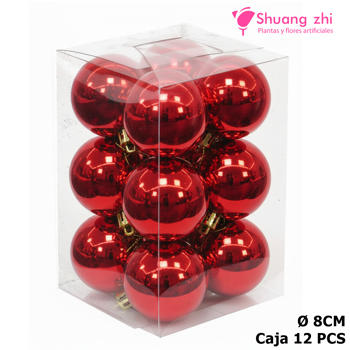 Caja bolas navidad 8CM 12PCS Color Rojo