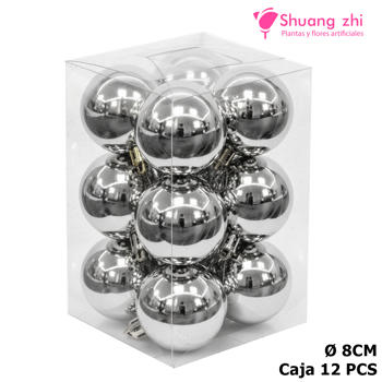 Caja bolas navidad 8CM 12PCS Color Plata