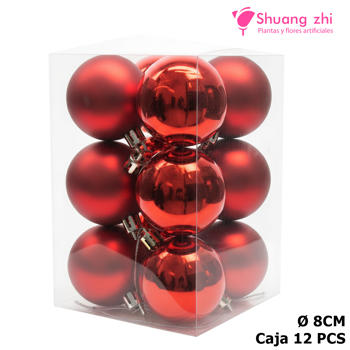 Caja bolas navidad 8CM 12PCS Brillo/Mate Color Rojo