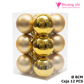 Caja bolas navidad 8CM 12PCS Brillo/Mate Color Oro