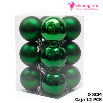 Caja bolas navidad 8CM 12PCS Brillo/Mate Color Verde