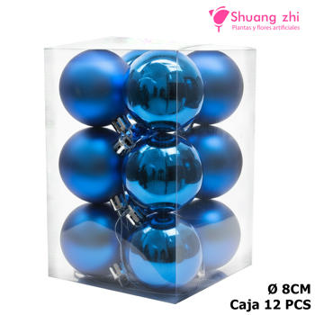 Caja bolas navidad 8CM 12PCS Brillo/Mate Color Azul