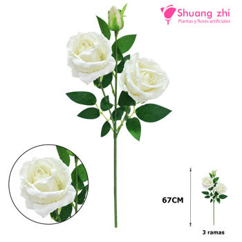 Flor rosa larga 67CM 3 cabezas Blanca