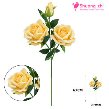 Flor rosa larga 67CM 3 cabezas Champan