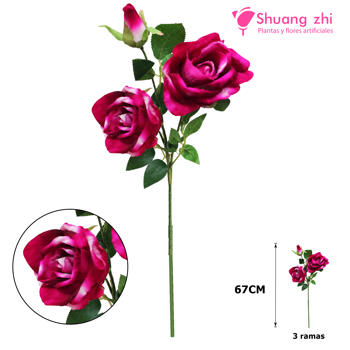 Flor rosa larga 67CM 3 cabezas Fucsia