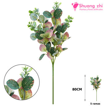 Vara Larga Eucalipto 80CM 5 ramas Verde / Rojo
