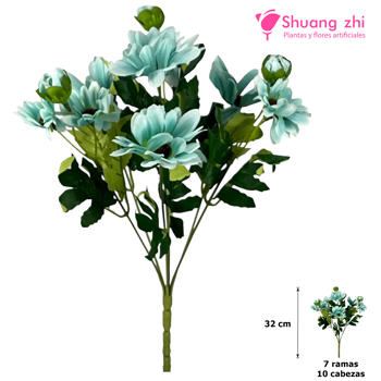 Flor mini 32CM 7 Ramas 10 Cabezas Color Azul