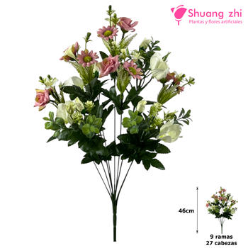 Ramo de Flores 46CM 27 Cabezas Rosa/Beige